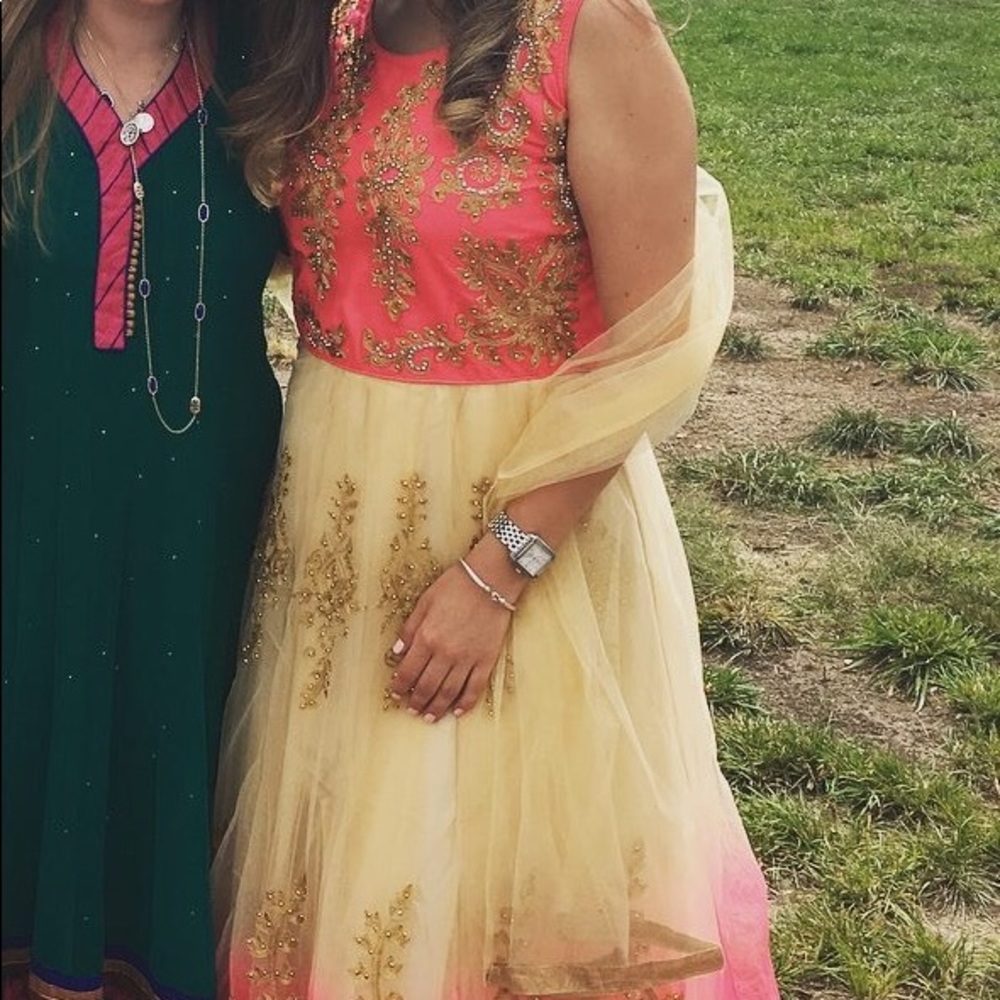 Pink and yellow sari